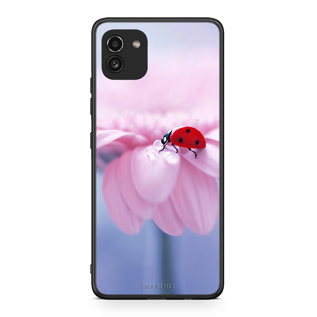 Samsung A03 Ladybug Flower θήκη από τη Smartfits με σχέδιο στο πίσω μέρος και μαύρο περίβλημα | Smartphone case with colorful back and black bezels by Smartfits