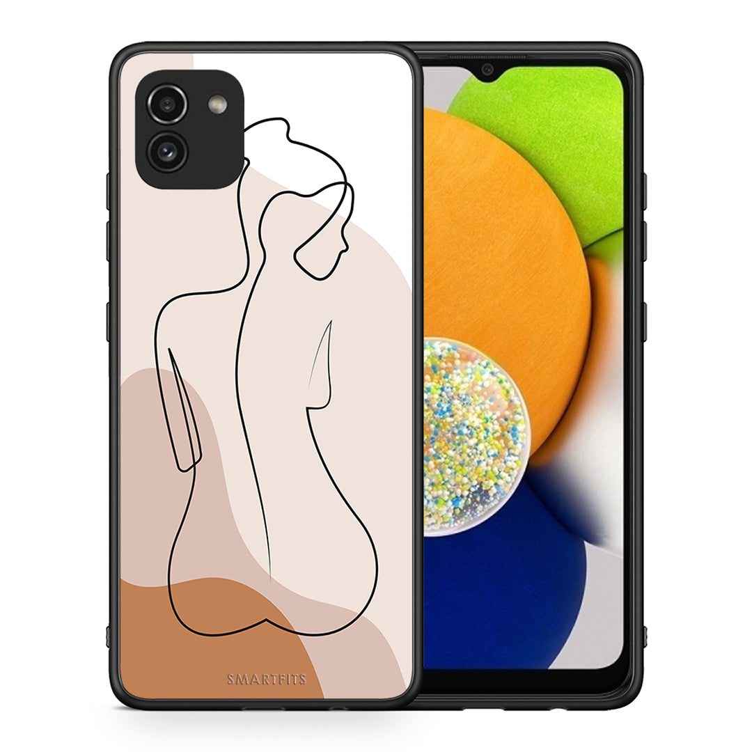 Θήκη Samsung A03 LineArt Woman από τη Smartfits με σχέδιο στο πίσω μέρος και μαύρο περίβλημα | Samsung A03 LineArt Woman case with colorful back and black bezels