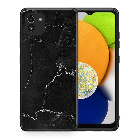 Θήκη Samsung A03 Marble Black από τη Smartfits με σχέδιο στο πίσω μέρος και μαύρο περίβλημα | Samsung A03 Marble Black case with colorful back and black bezels