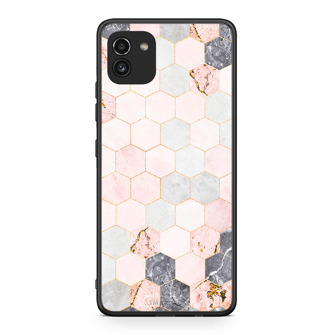 4 - Samsung A03 Hexagon Pink Marble case, cover, bumper