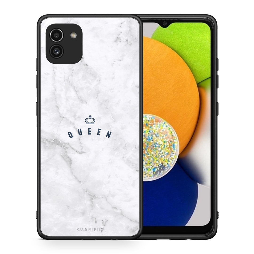 Θήκη Samsung A03 Queen Marble από τη Smartfits με σχέδιο στο πίσω μέρος και μαύρο περίβλημα | Samsung A03 Queen Marble case with colorful back and black bezels