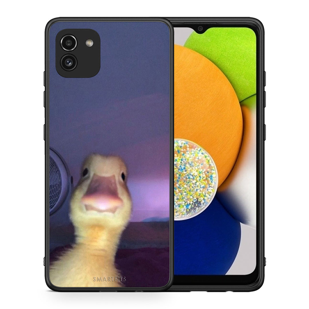 Θήκη Samsung A03 Meme Duck από τη Smartfits με σχέδιο στο πίσω μέρος και μαύρο περίβλημα | Samsung A03 Meme Duck case with colorful back and black bezels