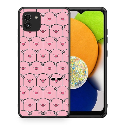 Θήκη Samsung A03 Pig Glasses από τη Smartfits με σχέδιο στο πίσω μέρος και μαύρο περίβλημα | Samsung A03 Pig Glasses case with colorful back and black bezels