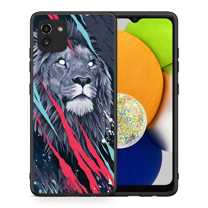 Θήκη Samsung A03 Lion Designer PopArt από τη Smartfits με σχέδιο στο πίσω μέρος και μαύρο περίβλημα | Samsung A03 Lion Designer PopArt case with colorful back and black bezels