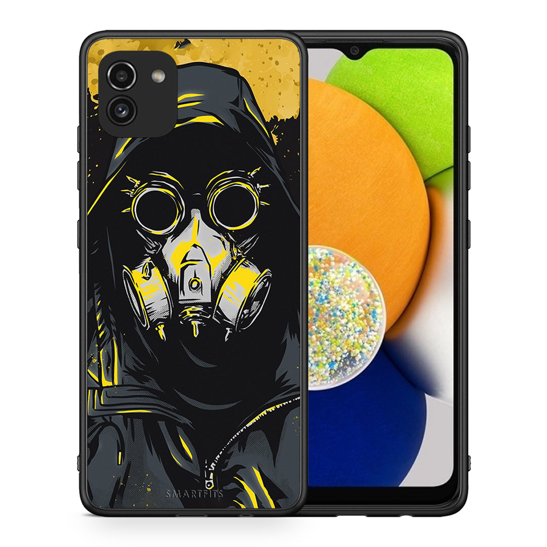 Θήκη Samsung A03 Mask PopArt από τη Smartfits με σχέδιο στο πίσω μέρος και μαύρο περίβλημα | Samsung A03 Mask PopArt case with colorful back and black bezels