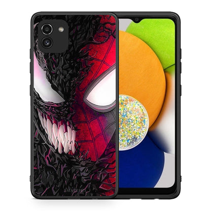 Θήκη Samsung A03 SpiderVenom PopArt από τη Smartfits με σχέδιο στο πίσω μέρος και μαύρο περίβλημα | Samsung A03 SpiderVenom PopArt case with colorful back and black bezels