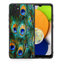 Thumbnail for Θήκη Samsung A03 Real Peacock Feathers από τη Smartfits με σχέδιο στο πίσω μέρος και μαύρο περίβλημα | Samsung A03 Real Peacock Feathers case with colorful back and black bezels