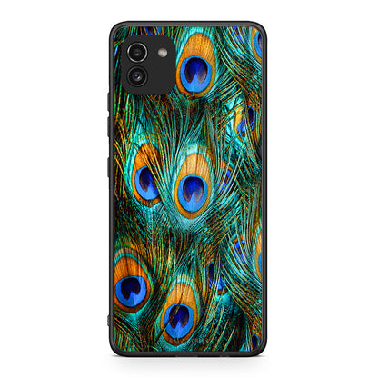 Samsung A03 Real Peacock Feathers θήκη από τη Smartfits με σχέδιο στο πίσω μέρος και μαύρο περίβλημα | Smartphone case with colorful back and black bezels by Smartfits