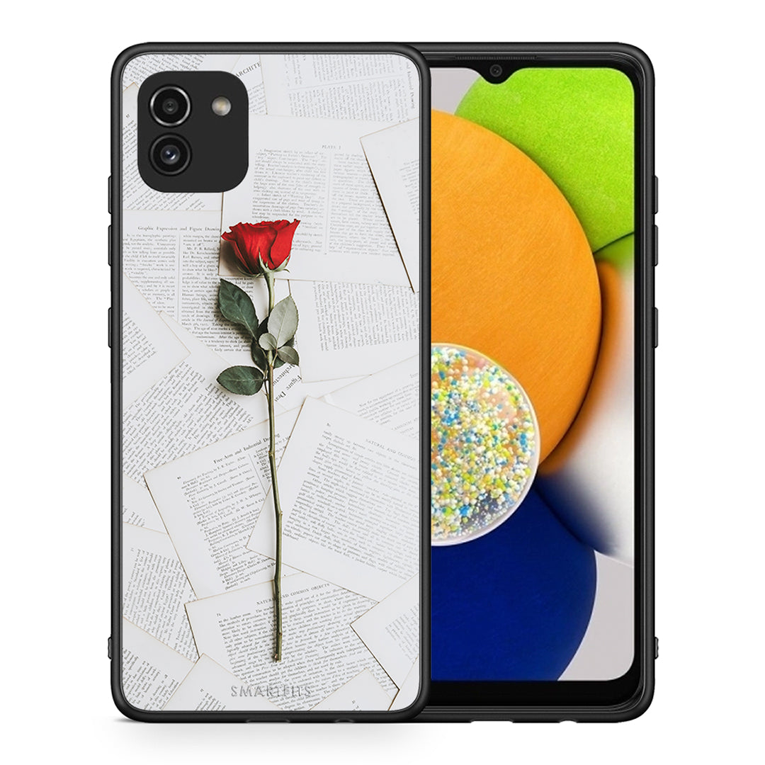 Θήκη Samsung A03 Red Rose από τη Smartfits με σχέδιο στο πίσω μέρος και μαύρο περίβλημα | Samsung A03 Red Rose case with colorful back and black bezels