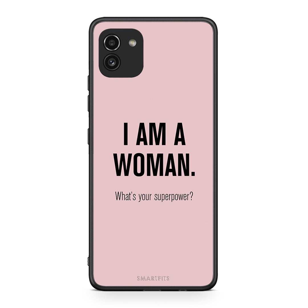 Samsung A03 Superpower Woman θήκη από τη Smartfits με σχέδιο στο πίσω μέρος και μαύρο περίβλημα | Smartphone case with colorful back and black bezels by Smartfits