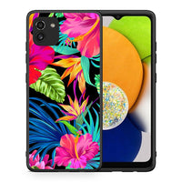 Thumbnail for Θήκη Samsung A03 Tropical Flowers από τη Smartfits με σχέδιο στο πίσω μέρος και μαύρο περίβλημα | Samsung A03 Tropical Flowers case with colorful back and black bezels