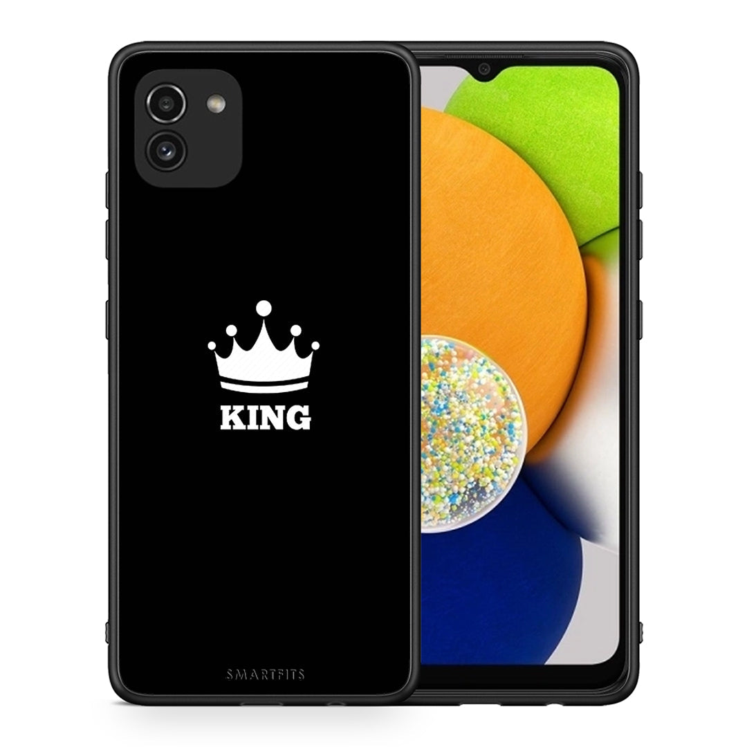 Θήκη Samsung A03 King Valentine από τη Smartfits με σχέδιο στο πίσω μέρος και μαύρο περίβλημα | Samsung A03 King Valentine case with colorful back and black bezels