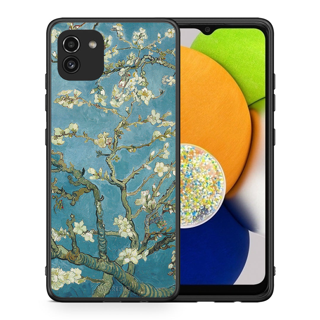 Θήκη Samsung A03 White Blossoms από τη Smartfits με σχέδιο στο πίσω μέρος και μαύρο περίβλημα | Samsung A03 White Blossoms case with colorful back and black bezels