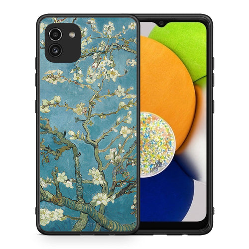 Θήκη Samsung A03 White Blossoms από τη Smartfits με σχέδιο στο πίσω μέρος και μαύρο περίβλημα | Samsung A03 White Blossoms case with colorful back and black bezels