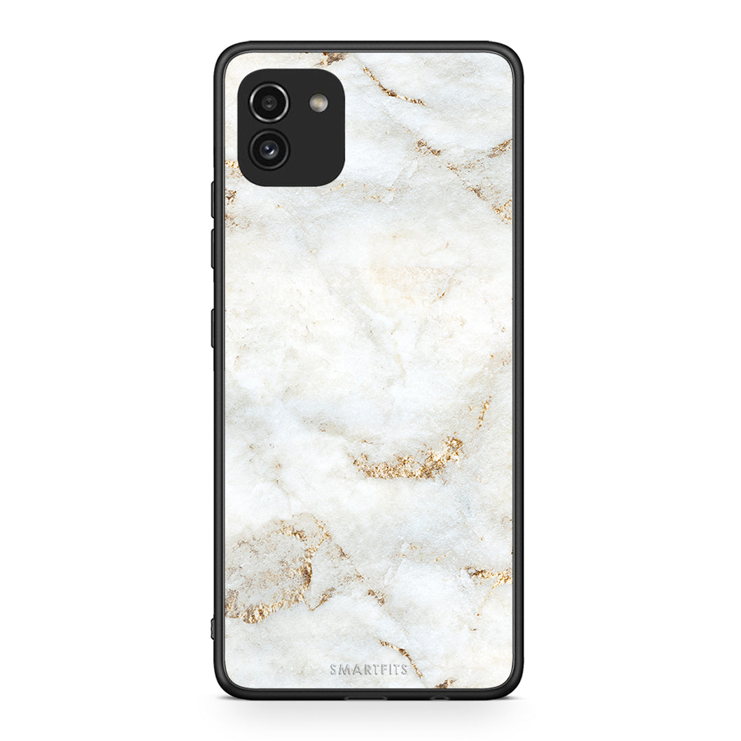 Samsung A03 White Gold Marble θήκη από τη Smartfits με σχέδιο στο πίσω μέρος και μαύρο περίβλημα | Smartphone case with colorful back and black bezels by Smartfits