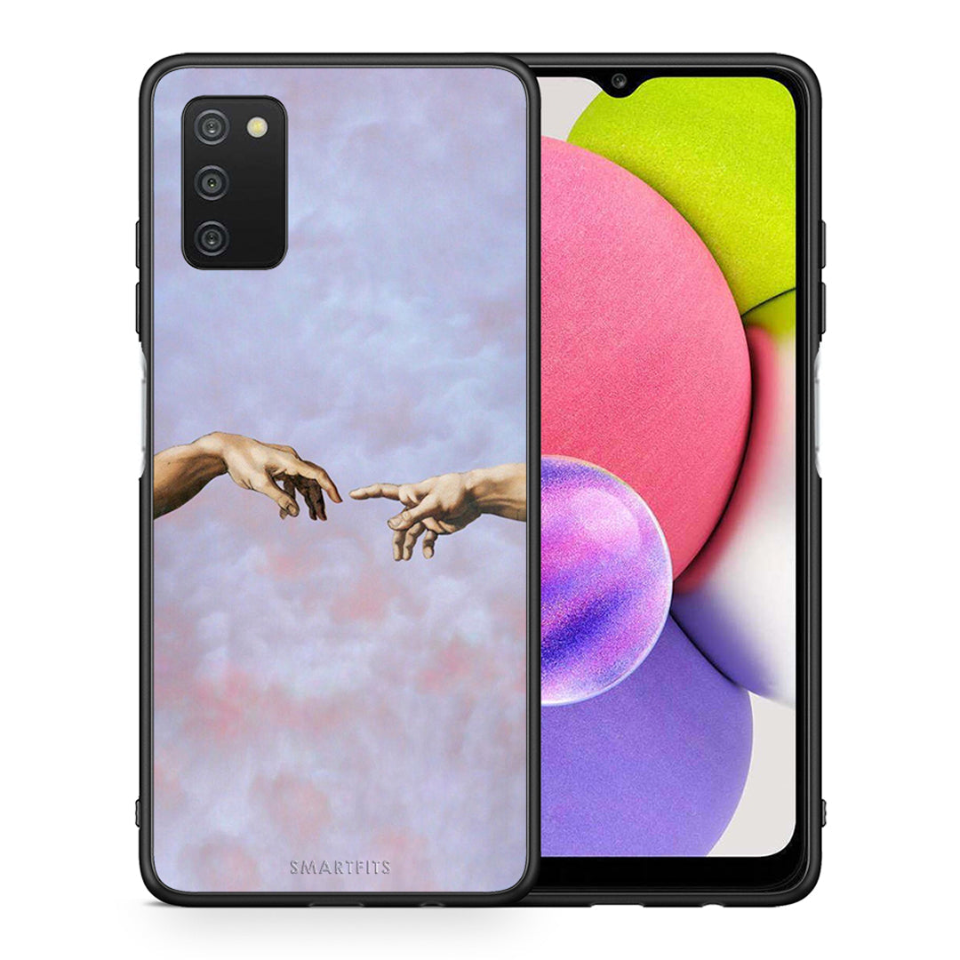 Θήκη Samsung A03s Adam Hand από τη Smartfits με σχέδιο στο πίσω μέρος και μαύρο περίβλημα | Samsung A03s Adam Hand case with colorful back and black bezels