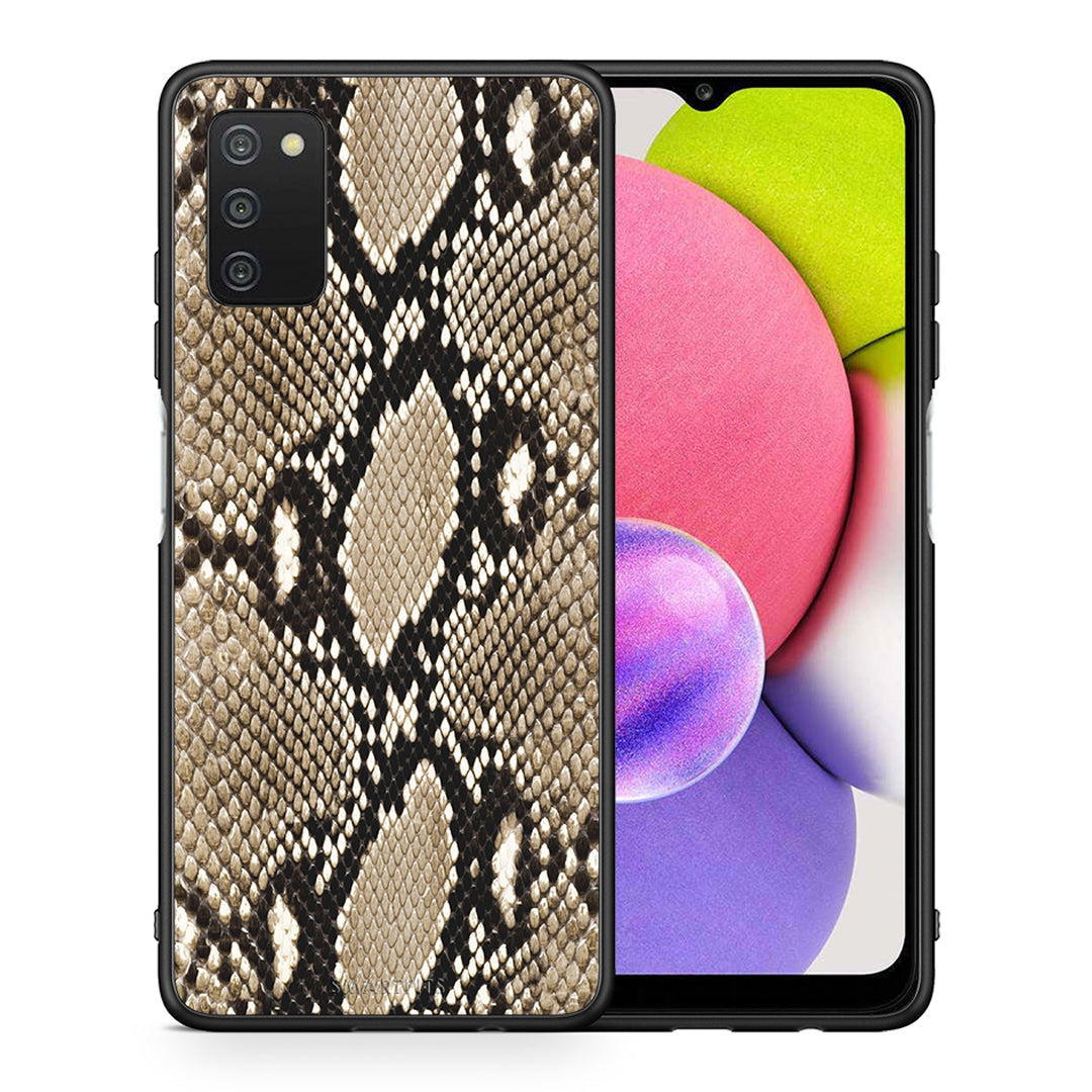Θήκη Samsung A03s Fashion Snake Animal από τη Smartfits με σχέδιο στο πίσω μέρος και μαύρο περίβλημα | Samsung A03s Fashion Snake Animal case with colorful back and black bezels
