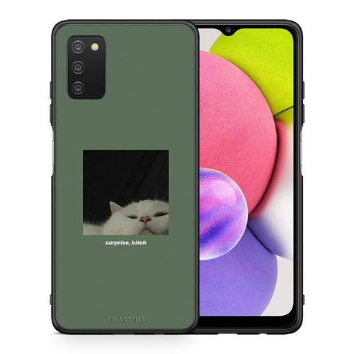 Θήκη Samsung A03s Bitch Surprise από τη Smartfits με σχέδιο στο πίσω μέρος και μαύρο περίβλημα | Samsung A03s Bitch Surprise case with colorful back and black bezels