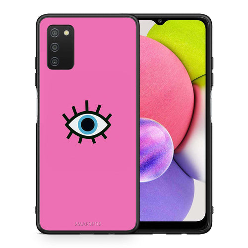 Θήκη Samsung A03s Blue Eye Pink από τη Smartfits με σχέδιο στο πίσω μέρος και μαύρο περίβλημα | Samsung A03s Blue Eye Pink case with colorful back and black bezels
