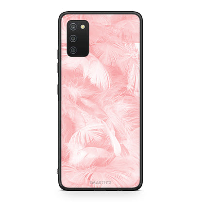 33 - Samsung A03s Pink Feather Boho case, cover, bumper