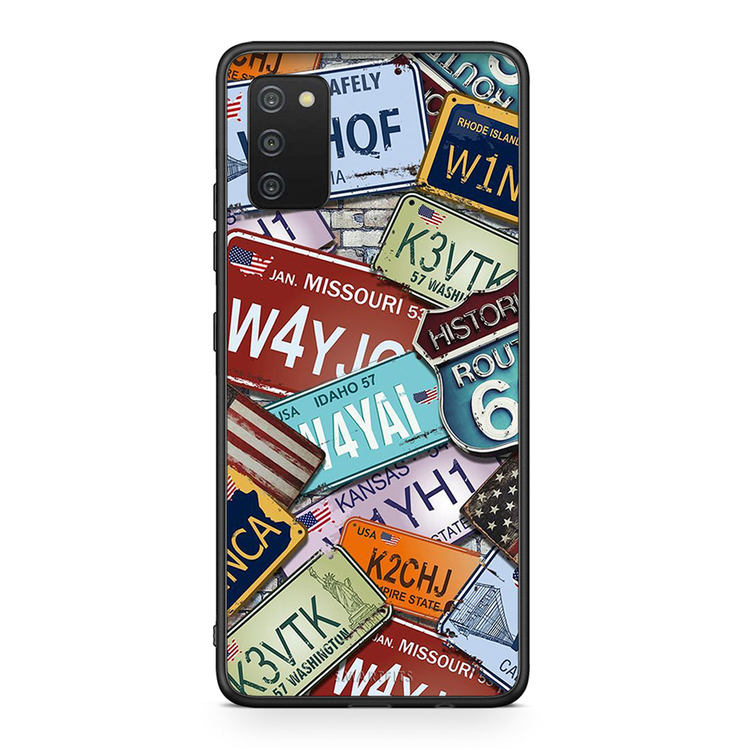 Samsung A03s Car Plates θήκη από τη Smartfits με σχέδιο στο πίσω μέρος και μαύρο περίβλημα | Smartphone case with colorful back and black bezels by Smartfits