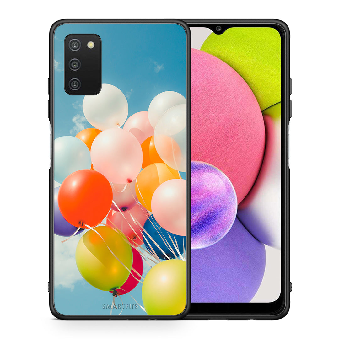 Θήκη Samsung A03s Colorful Balloons από τη Smartfits με σχέδιο στο πίσω μέρος και μαύρο περίβλημα | Samsung A03s Colorful Balloons case with colorful back and black bezels