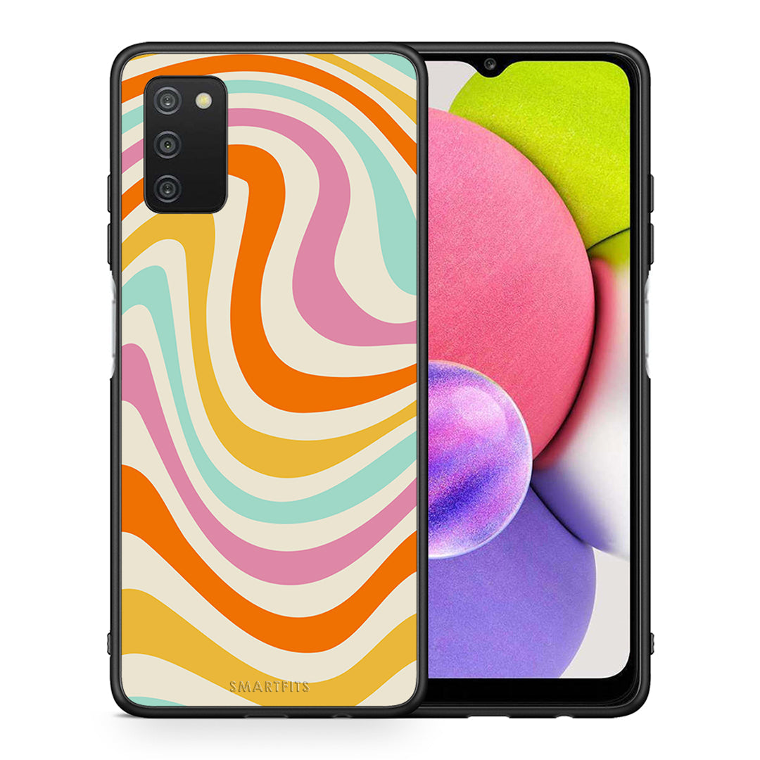 Θήκη Samsung A03s Colourful Waves από τη Smartfits με σχέδιο στο πίσω μέρος και μαύρο περίβλημα | Samsung A03s Colourful Waves case with colorful back and black bezels