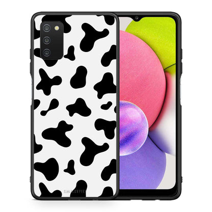 Θήκη Samsung A03s Cow Print από τη Smartfits με σχέδιο στο πίσω μέρος και μαύρο περίβλημα | Samsung A03s Cow Print case with colorful back and black bezels