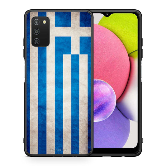 Θήκη Samsung A03s Greek Flag από τη Smartfits με σχέδιο στο πίσω μέρος και μαύρο περίβλημα | Samsung A03s Greek Flag case with colorful back and black bezels
