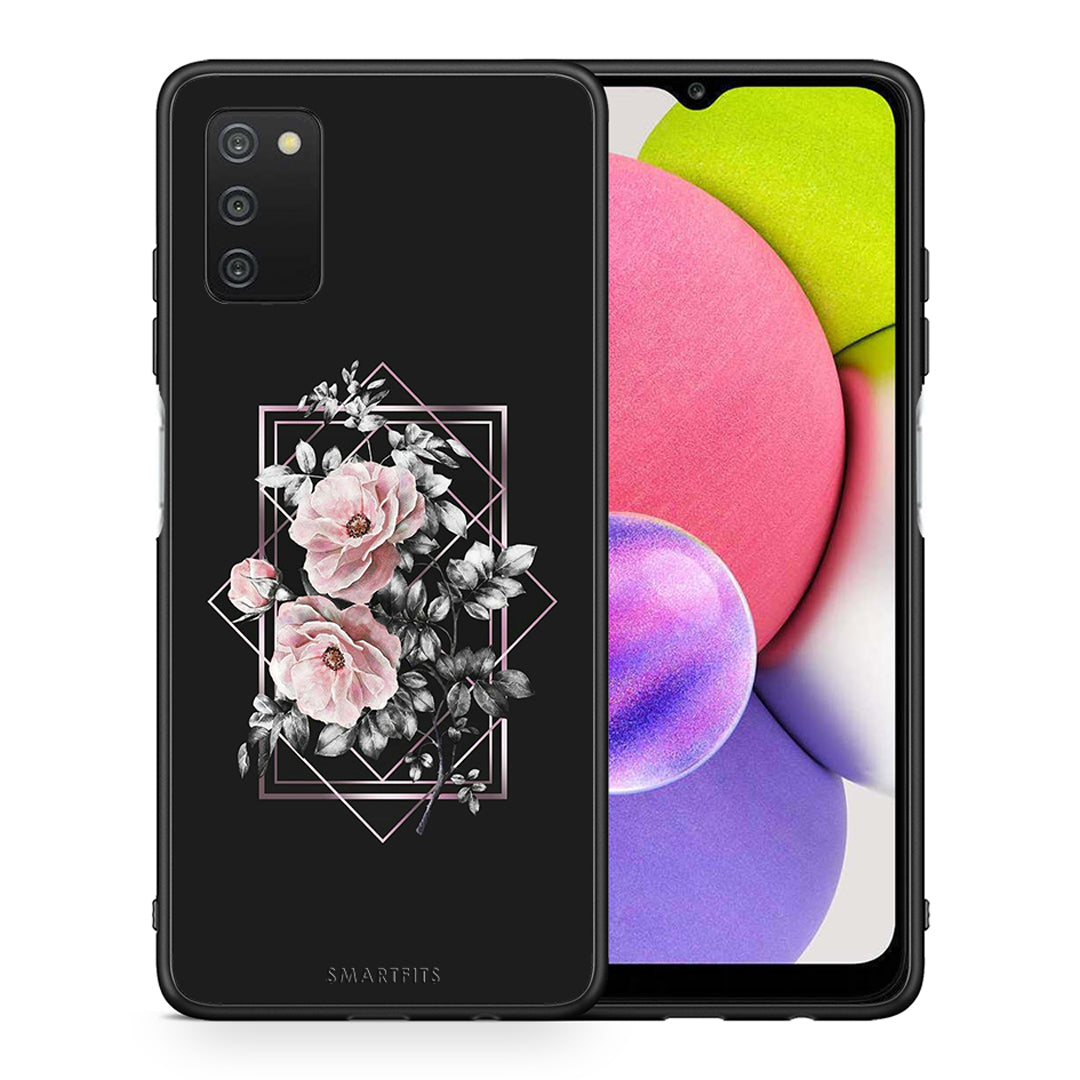 Θήκη Samsung A03s Frame Flower από τη Smartfits με σχέδιο στο πίσω μέρος και μαύρο περίβλημα | Samsung A03s Frame Flower case with colorful back and black bezels