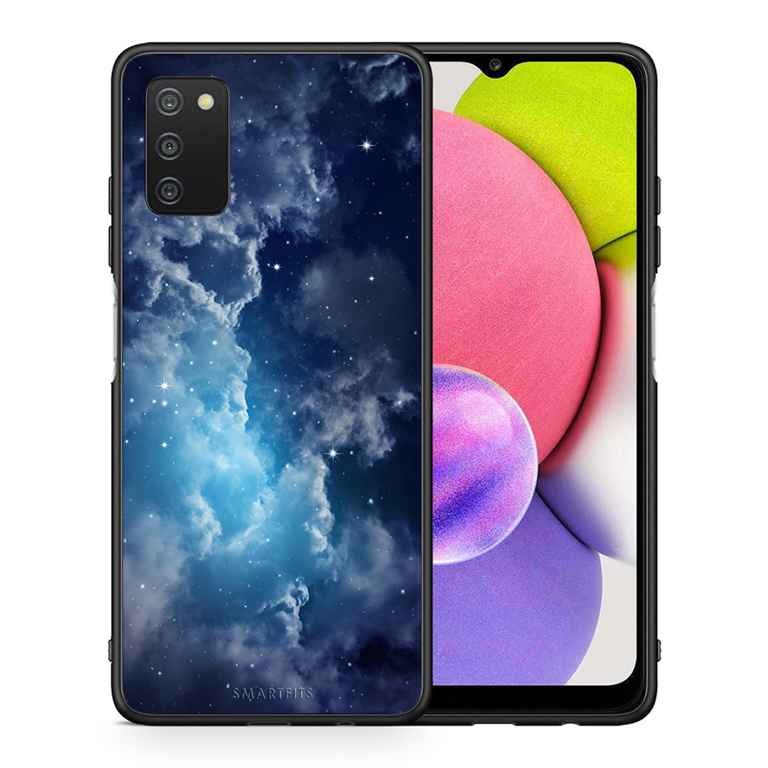 Θήκη Samsung A03s Blue Sky Galaxy από τη Smartfits με σχέδιο στο πίσω μέρος και μαύρο περίβλημα | Samsung A03s Blue Sky Galaxy case with colorful back and black bezels