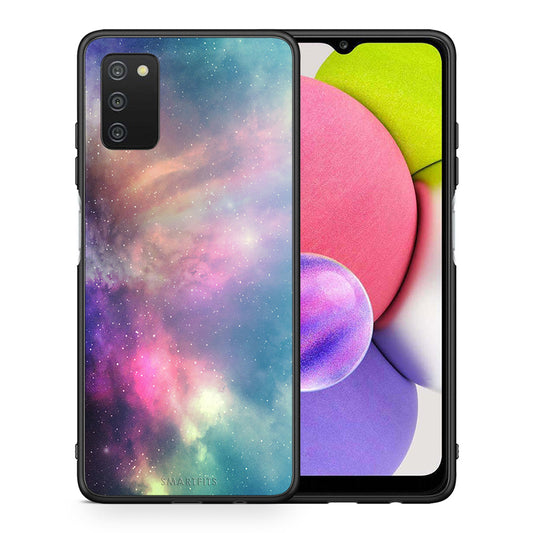 Θήκη Samsung A03s Rainbow Galaxy από τη Smartfits με σχέδιο στο πίσω μέρος και μαύρο περίβλημα | Samsung A03s Rainbow Galaxy case with colorful back and black bezels