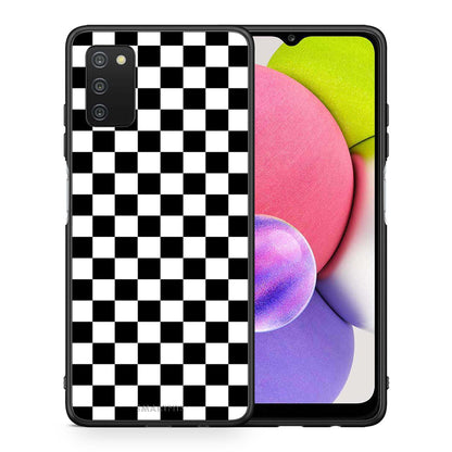 Θήκη Samsung A03s Squares Geometric από τη Smartfits με σχέδιο στο πίσω μέρος και μαύρο περίβλημα | Samsung A03s Squares Geometric case with colorful back and black bezels
