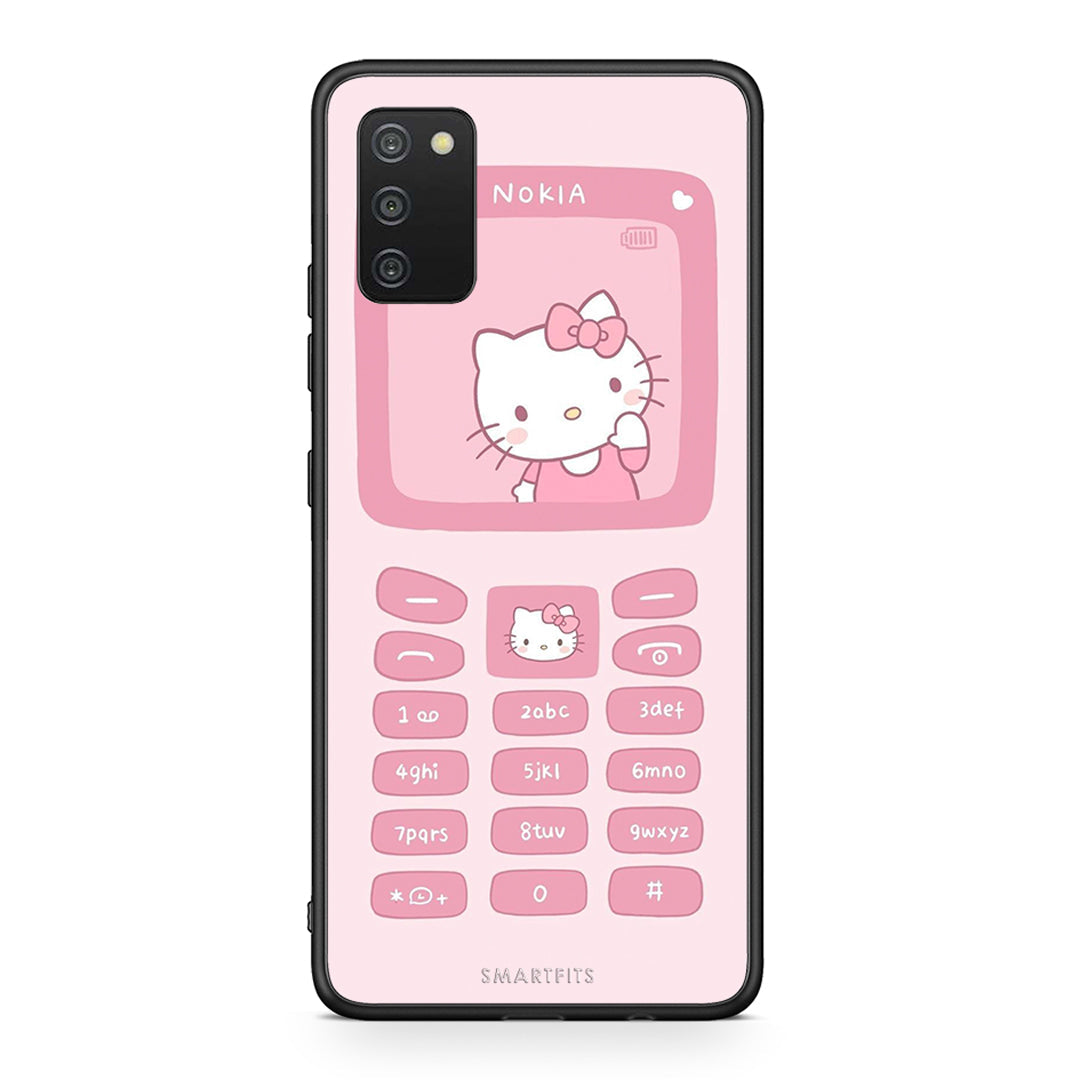 Samsung A03s Hello Kitten Θήκη Αγίου Βαλεντίνου από τη Smartfits με σχέδιο στο πίσω μέρος και μαύρο περίβλημα | Smartphone case with colorful back and black bezels by Smartfits