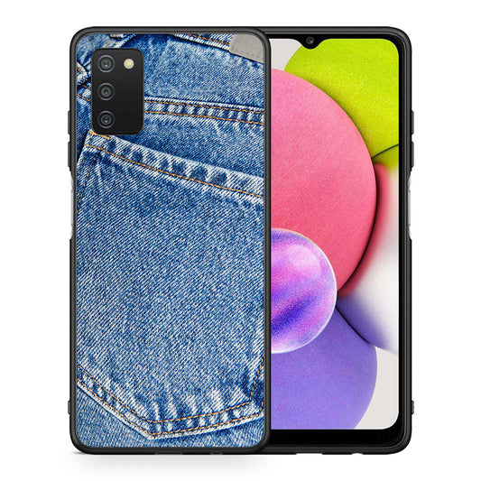 Θήκη Samsung A03s Jeans Pocket από τη Smartfits με σχέδιο στο πίσω μέρος και μαύρο περίβλημα | Samsung A03s Jeans Pocket case with colorful back and black bezels