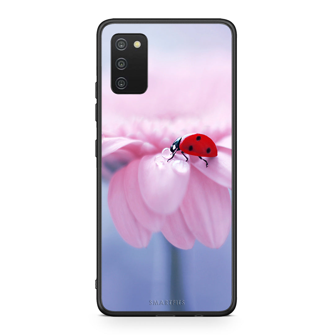 Samsung A03s Ladybug Flower θήκη από τη Smartfits με σχέδιο στο πίσω μέρος και μαύρο περίβλημα | Smartphone case with colorful back and black bezels by Smartfits