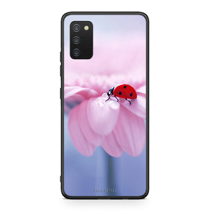 Samsung A03s Ladybug Flower θήκη από τη Smartfits με σχέδιο στο πίσω μέρος και μαύρο περίβλημα | Smartphone case with colorful back and black bezels by Smartfits