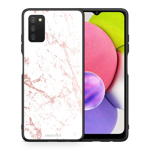 Θήκη Samsung A03s Pink Splash Marble από τη Smartfits με σχέδιο στο πίσω μέρος και μαύρο περίβλημα | Samsung A03s Pink Splash Marble case with colorful back and black bezels