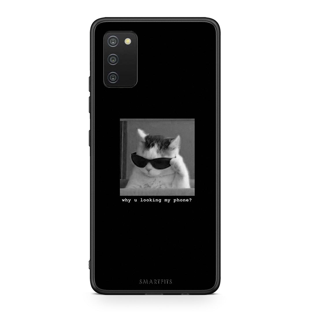Samsung A03s Meme Cat θήκη από τη Smartfits με σχέδιο στο πίσω μέρος και μαύρο περίβλημα | Smartphone case with colorful back and black bezels by Smartfits