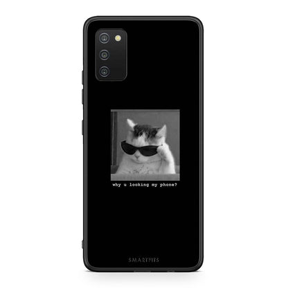 Samsung A03s Meme Cat θήκη από τη Smartfits με σχέδιο στο πίσω μέρος και μαύρο περίβλημα | Smartphone case with colorful back and black bezels by Smartfits