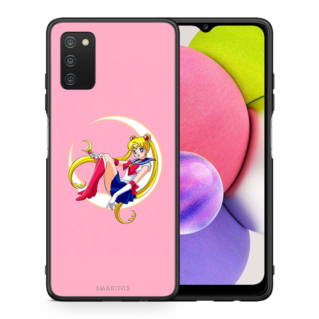 Θήκη Samsung A03s Moon Girl από τη Smartfits με σχέδιο στο πίσω μέρος και μαύρο περίβλημα | Samsung A03s Moon Girl case with colorful back and black bezels