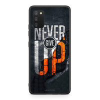 Thumbnail for Samsung A03s Never Give Up Θήκη Αγίου Βαλεντίνου από τη Smartfits με σχέδιο στο πίσω μέρος και μαύρο περίβλημα | Smartphone case with colorful back and black bezels by Smartfits