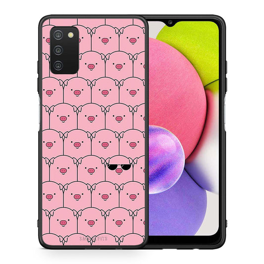 Θήκη Samsung A03s Pig Glasses από τη Smartfits με σχέδιο στο πίσω μέρος και μαύρο περίβλημα | Samsung A03s Pig Glasses case with colorful back and black bezels