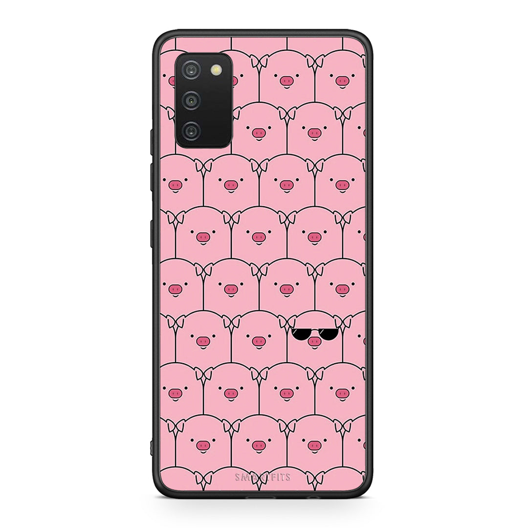 Samsung A03s Pig Glasses θήκη από τη Smartfits με σχέδιο στο πίσω μέρος και μαύρο περίβλημα | Smartphone case with colorful back and black bezels by Smartfits