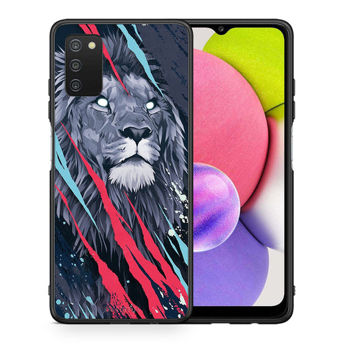 Θήκη Samsung A03s Lion Designer PopArt από τη Smartfits με σχέδιο στο πίσω μέρος και μαύρο περίβλημα | Samsung A03s Lion Designer PopArt case with colorful back and black bezels