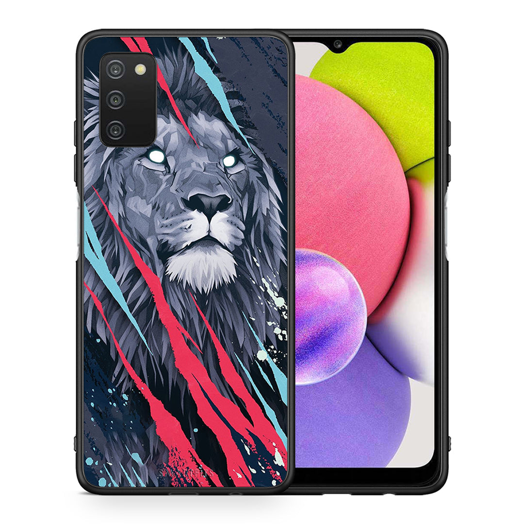 Θήκη Samsung A03s Lion Designer PopArt από τη Smartfits με σχέδιο στο πίσω μέρος και μαύρο περίβλημα | Samsung A03s Lion Designer PopArt case with colorful back and black bezels
