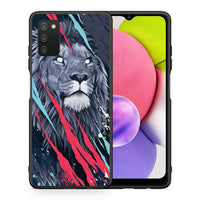 Thumbnail for Θήκη Samsung A03s Lion Designer PopArt από τη Smartfits με σχέδιο στο πίσω μέρος και μαύρο περίβλημα | Samsung A03s Lion Designer PopArt case with colorful back and black bezels