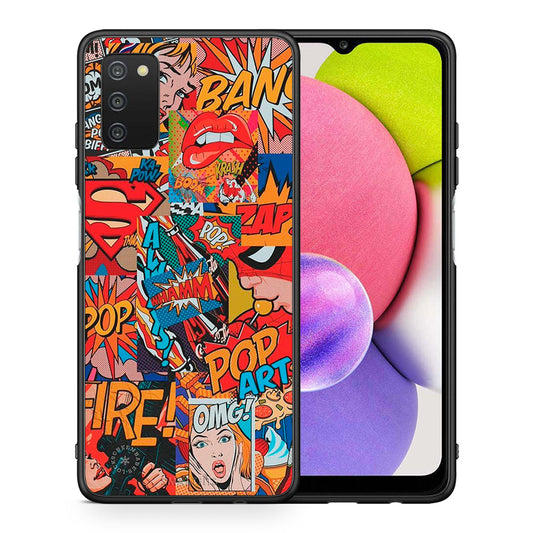 Θήκη Samsung A03s PopArt OMG από τη Smartfits με σχέδιο στο πίσω μέρος και μαύρο περίβλημα | Samsung A03s PopArt OMG case with colorful back and black bezels
