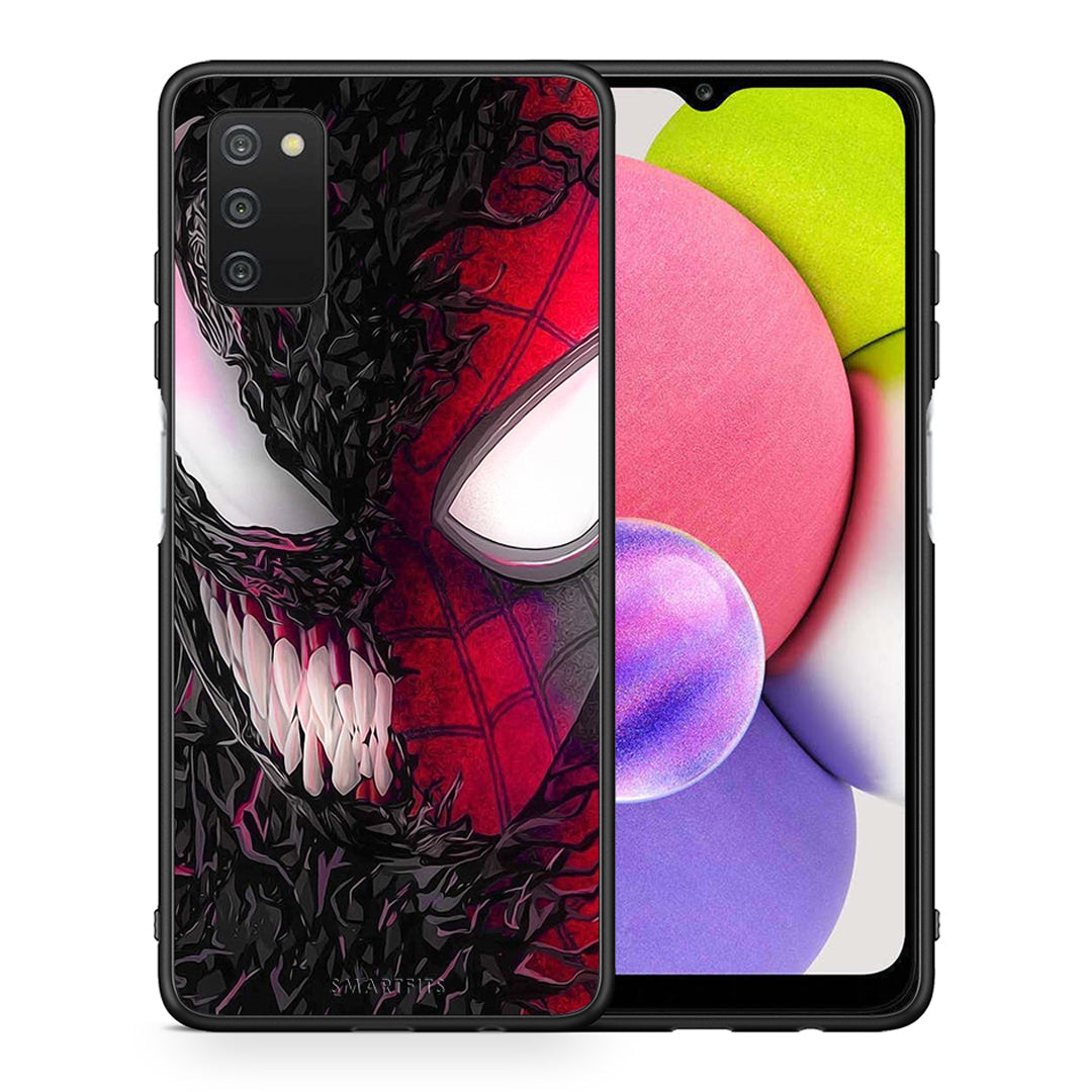 Θήκη Samsung A03s SpiderVenom PopArt από τη Smartfits με σχέδιο στο πίσω μέρος και μαύρο περίβλημα | Samsung A03s SpiderVenom PopArt case with colorful back and black bezels