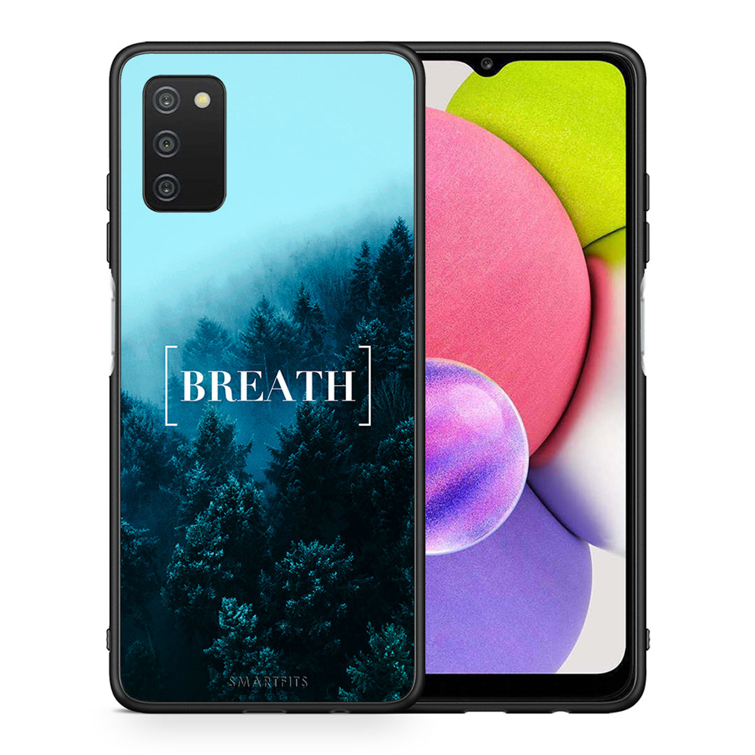 Θήκη Samsung A03s Breath Quote από τη Smartfits με σχέδιο στο πίσω μέρος και μαύρο περίβλημα | Samsung A03s Breath Quote case with colorful back and black bezels